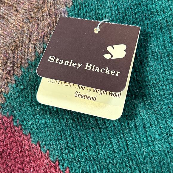 NWT Stanley Blacker Wool Sweater Vest L Argyle Brown Green Shetland Made Italy - Picture 4 of 6